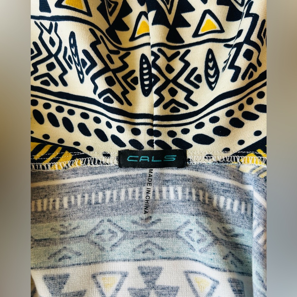 CALS Boho Hooded Wrap Kimono Jacket Geometric Tie Waist Large - Picture 4 of 4